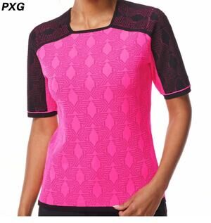 NWOT PXG Women’s Shadow Jacquard Knit Top Black Pink Golf Performance S